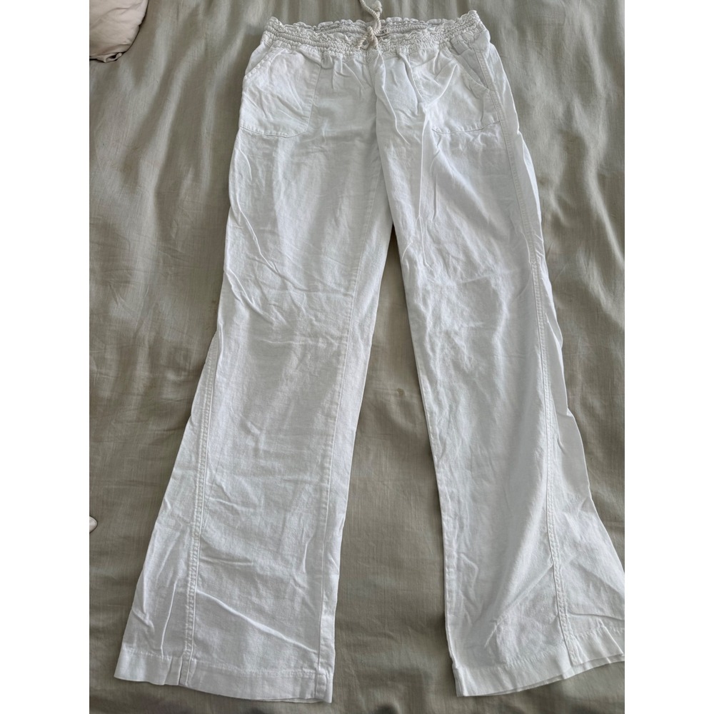 Roxy Ocean Side White Linen Blend Wide Leg‎ Drawstring Pants XL